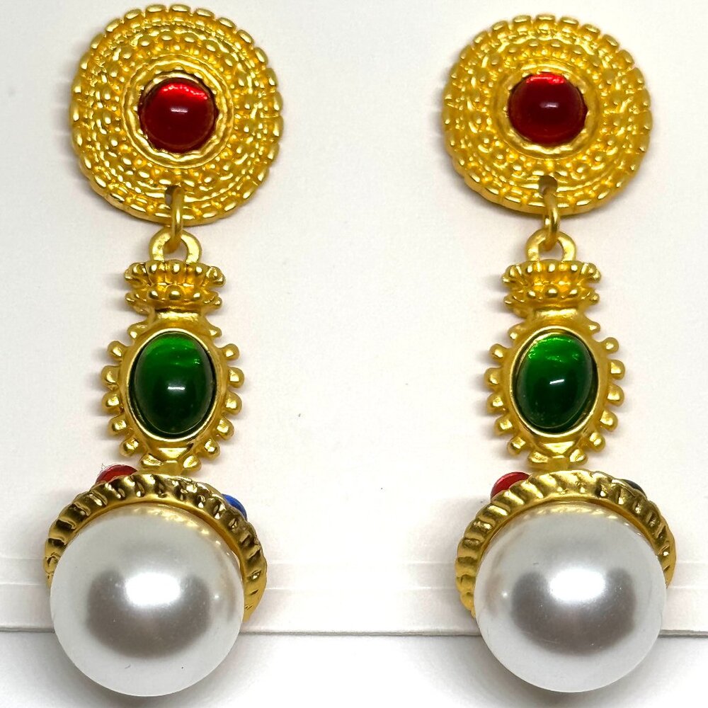 Luxe dangle earrings, lots of color, brushed gold tone, NWOT